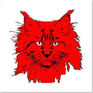 cat Maine Coon in red background Posters and Art